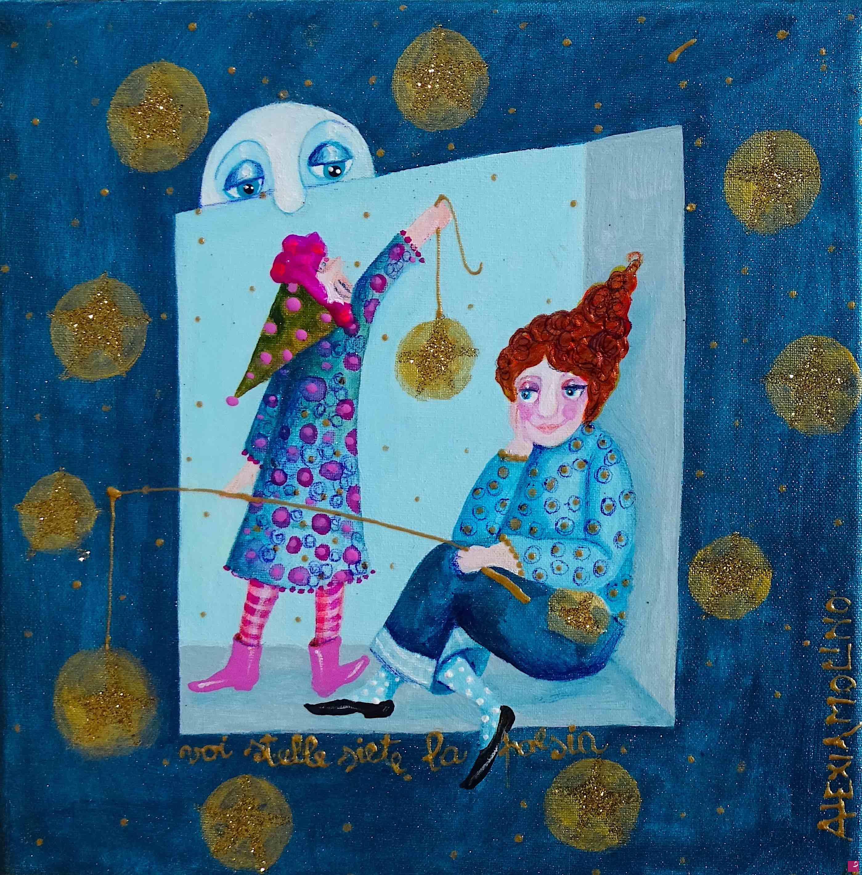 quadri in vendita online - Alexia Molino - Voi stelle, siete la poesia (acrilico su tela 20x20)