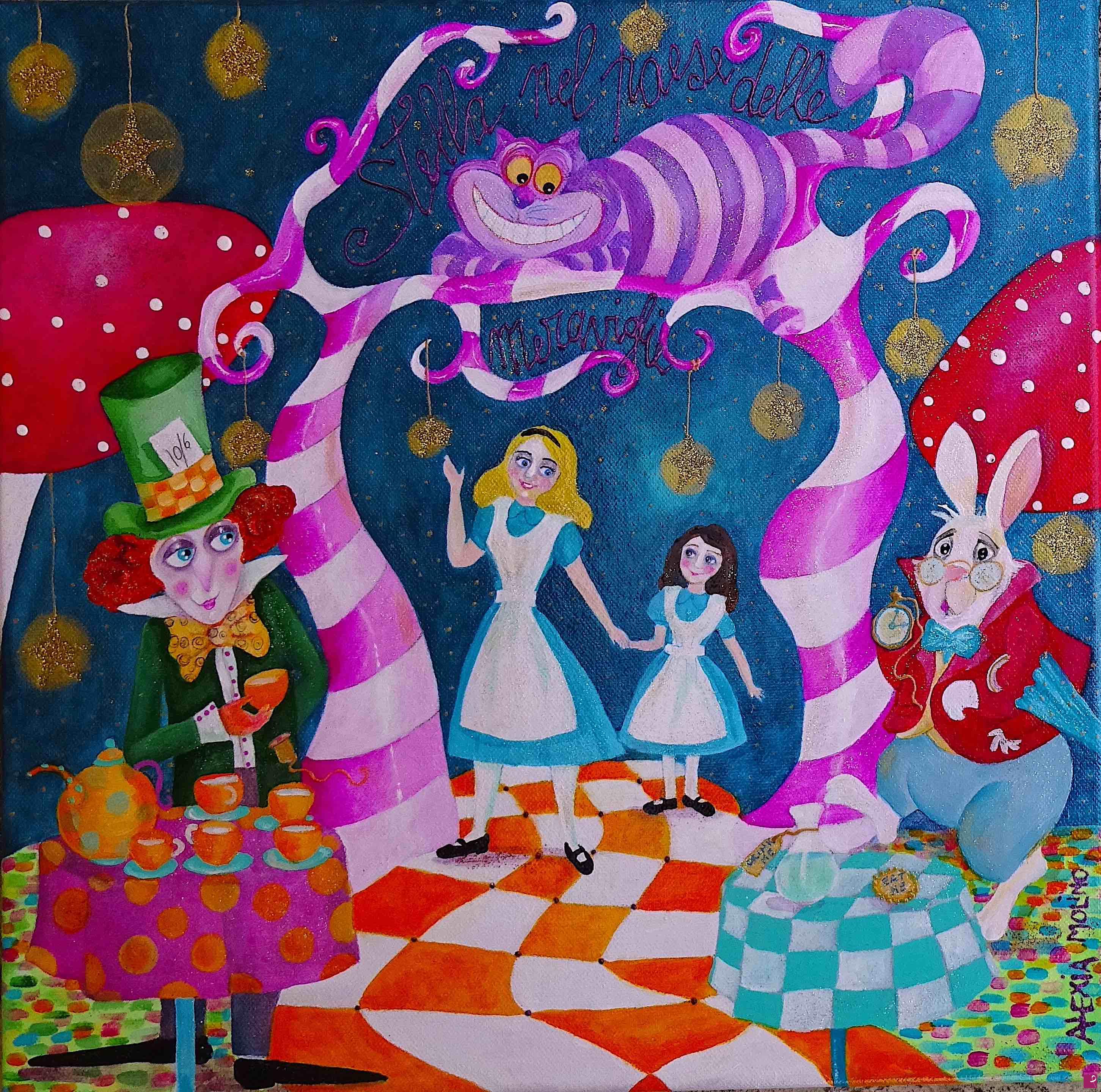 quadri in vendita online - Alexia Molino Illustration - Stella nel paese delle meraviglie (40x40 acrilico su tela) regalo di una nonna alla nipotina