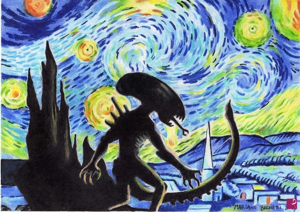 quadri in vendita online - Alien Van Gogh