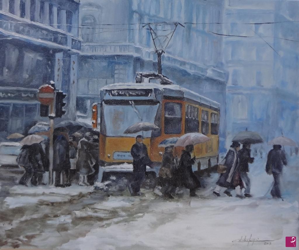 quadri in vendita online - ALLA  FERMATA  DEL  TRAM