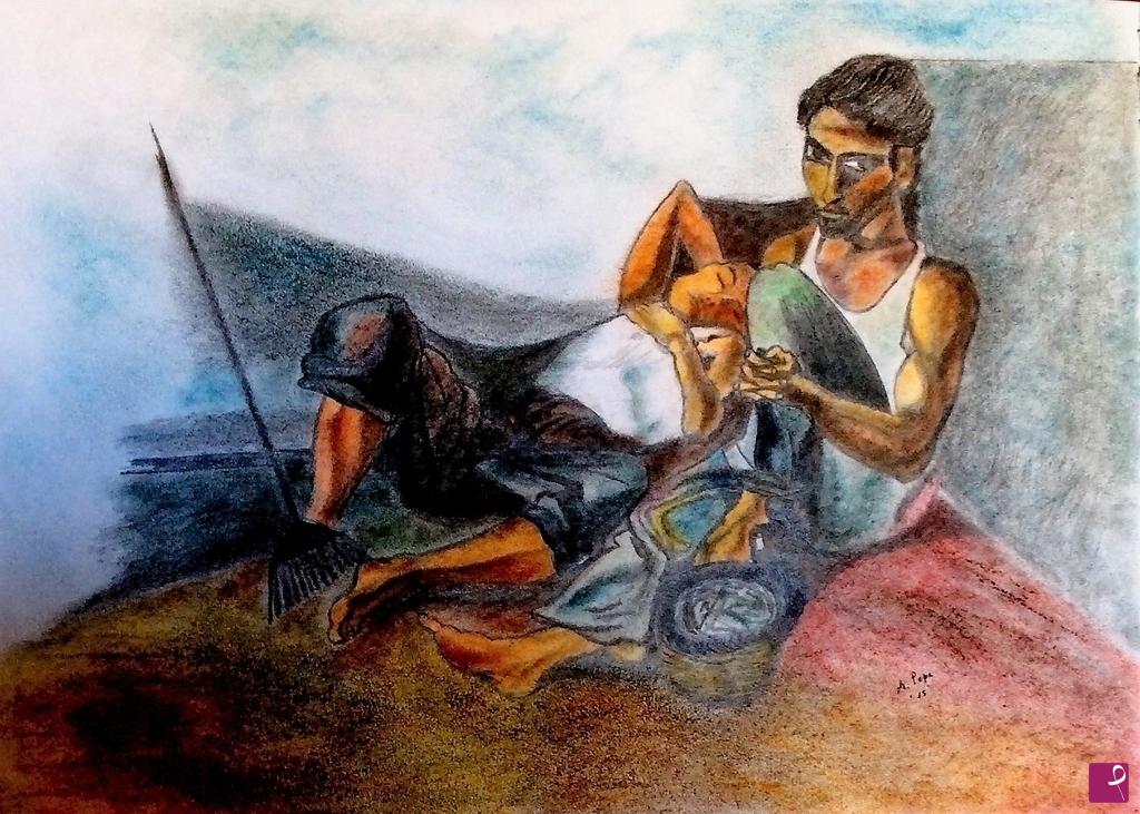 quadri in vendita online - Alla maniera di Guttuso - Il riposo di due pescatori