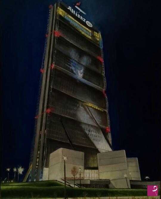 quadri in vendita online - Allianz Tower milan by night