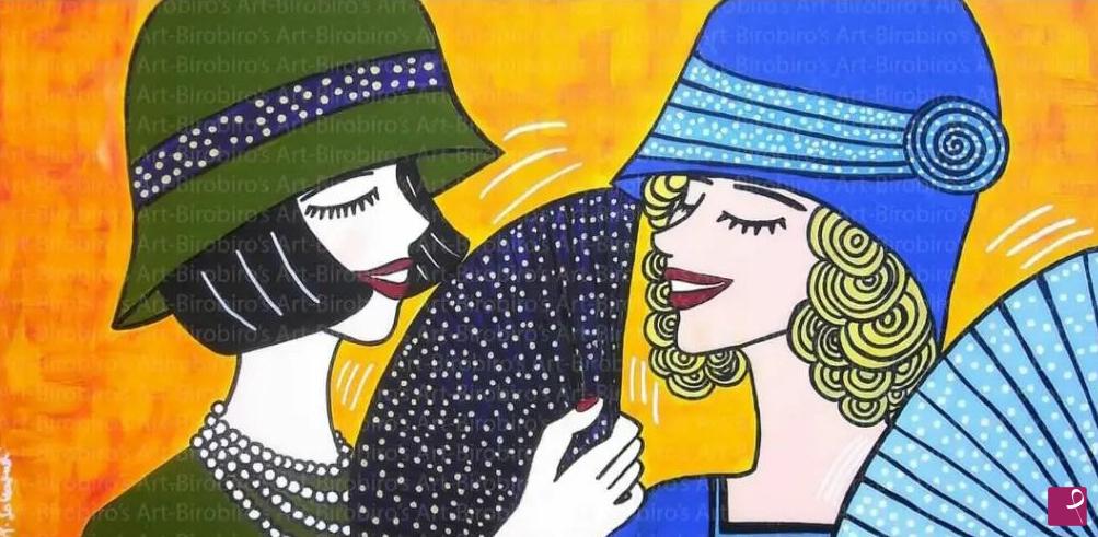 quadri in vendita online - "Amiche" acrilico su tela 30x60 
