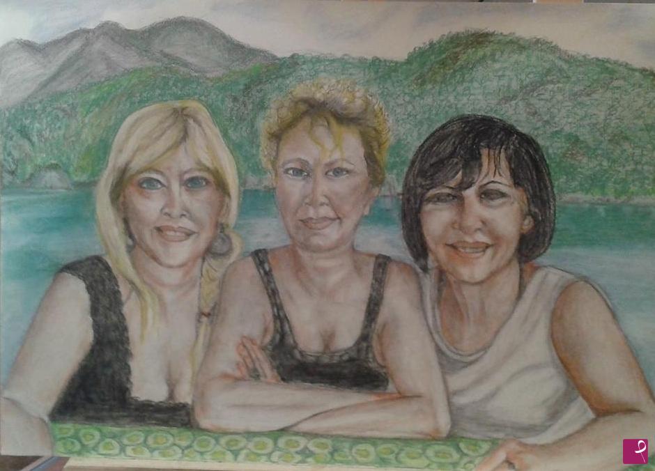 quadri in vendita online - Amiche al lago