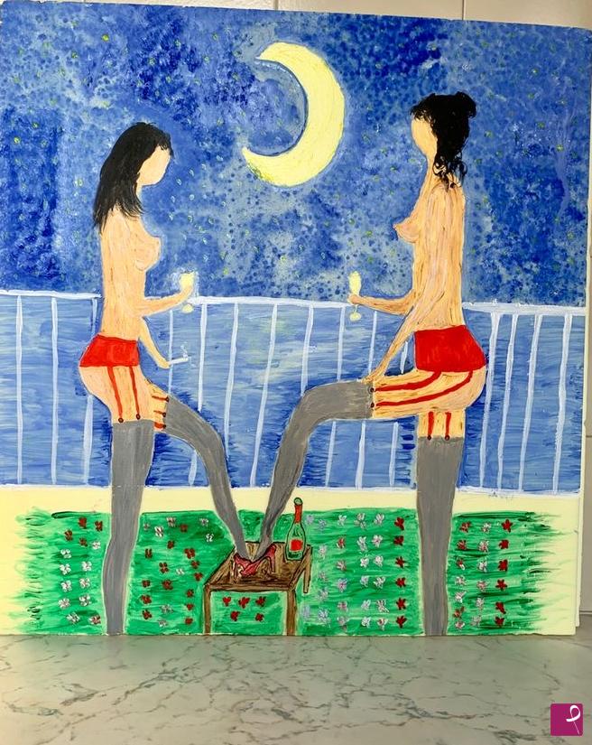 quadri in vendita online - Amiche sotto la luna