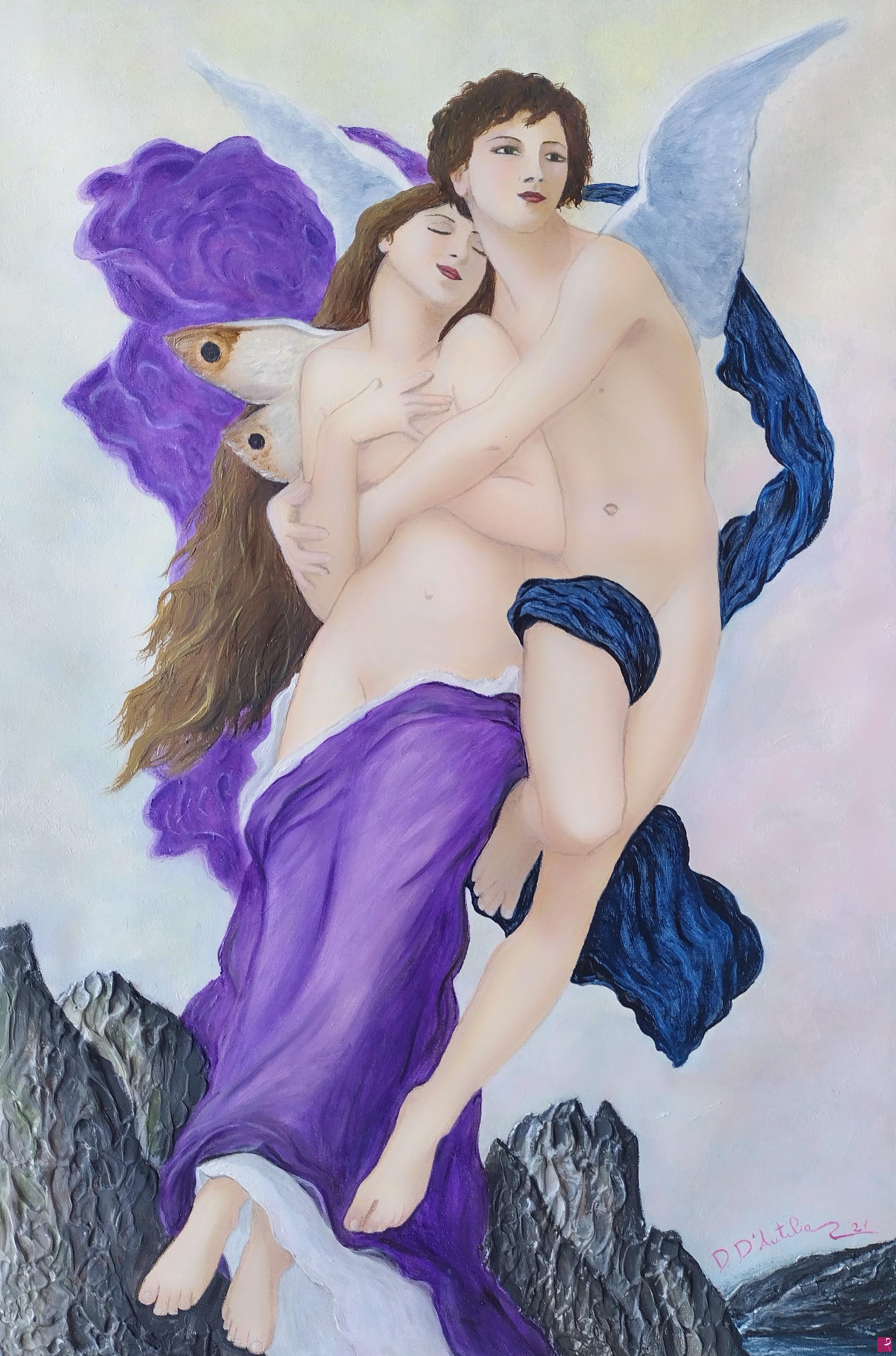 quadri in vendita online - Amore-Psiche (Omaggio a Bouguereau)