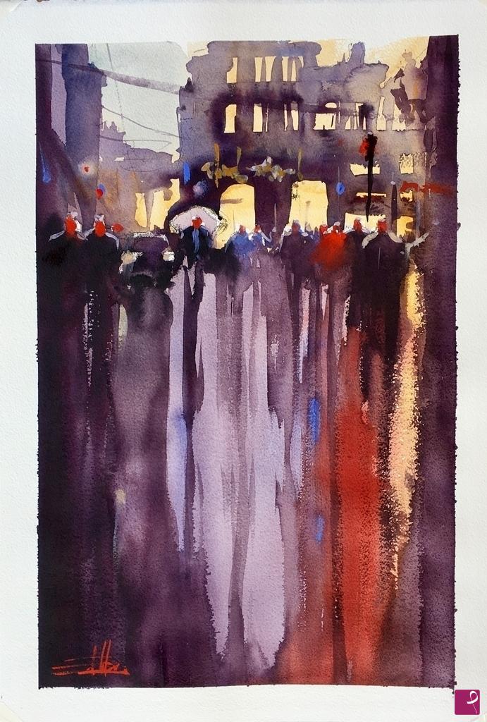 quadri in vendita online - AMSTERDAM, one rainy night