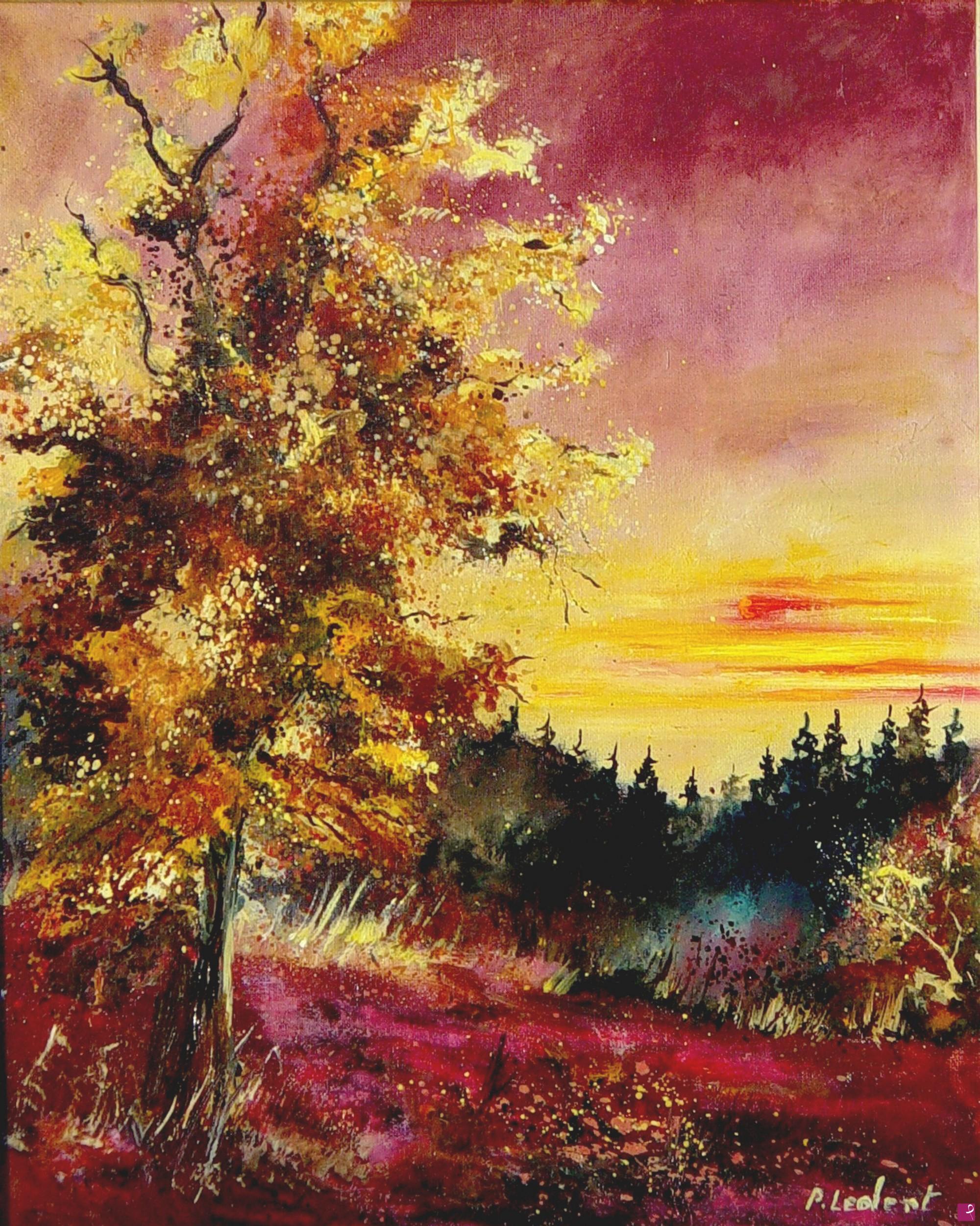 quadri in vendita online - An oak at sunset 