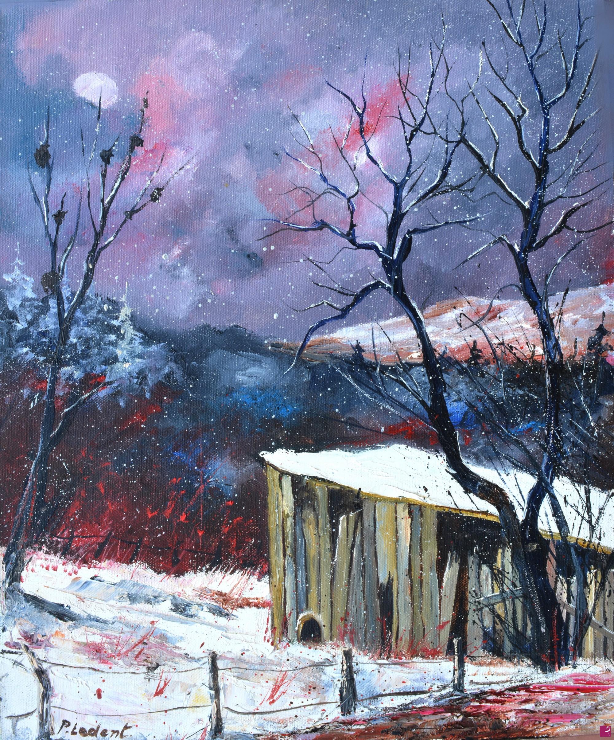 quadri in vendita online - An old barn in winter