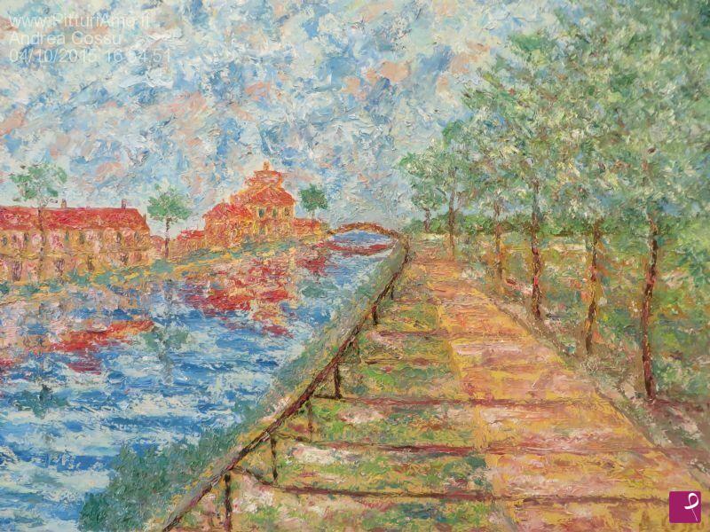 quadri in vendita online - Andando sul naviglio pavese un giorno d'estate