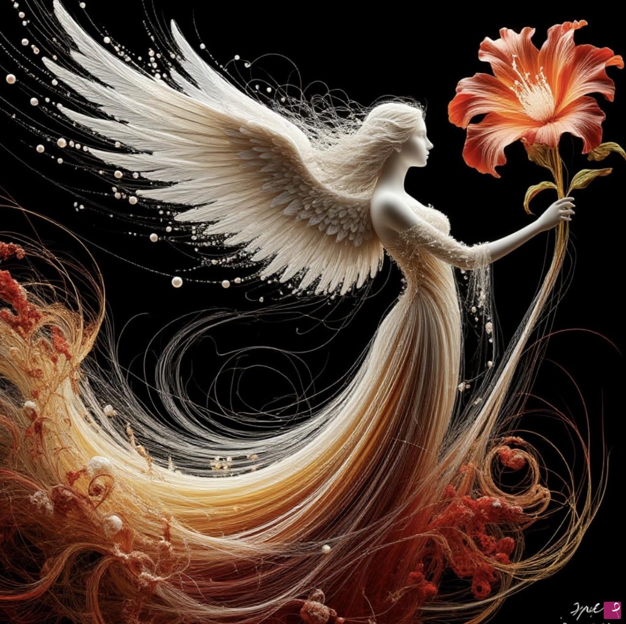 quadri in vendita online - Angel and big flower 