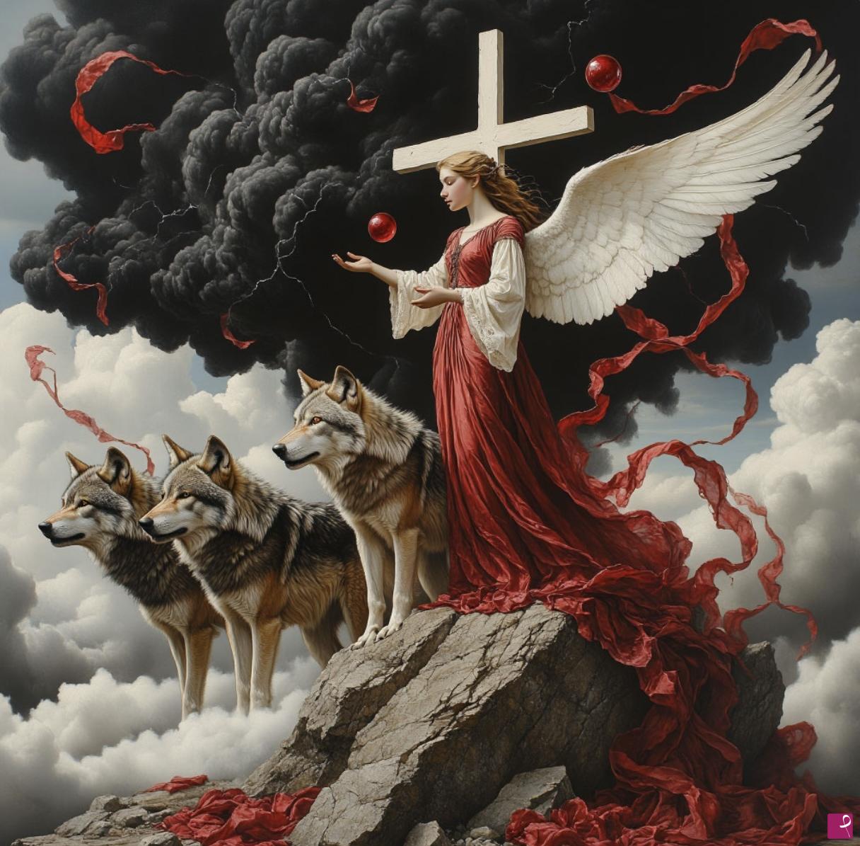 quadri in vendita online - Angel and her wolves