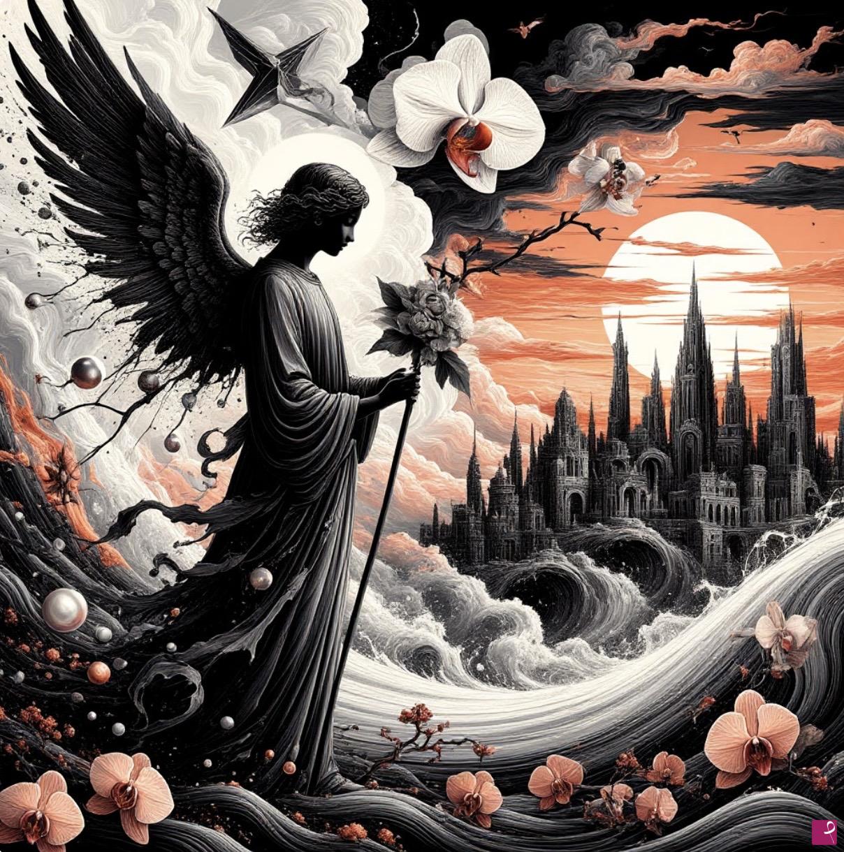 quadri in vendita online - Angel at sunset