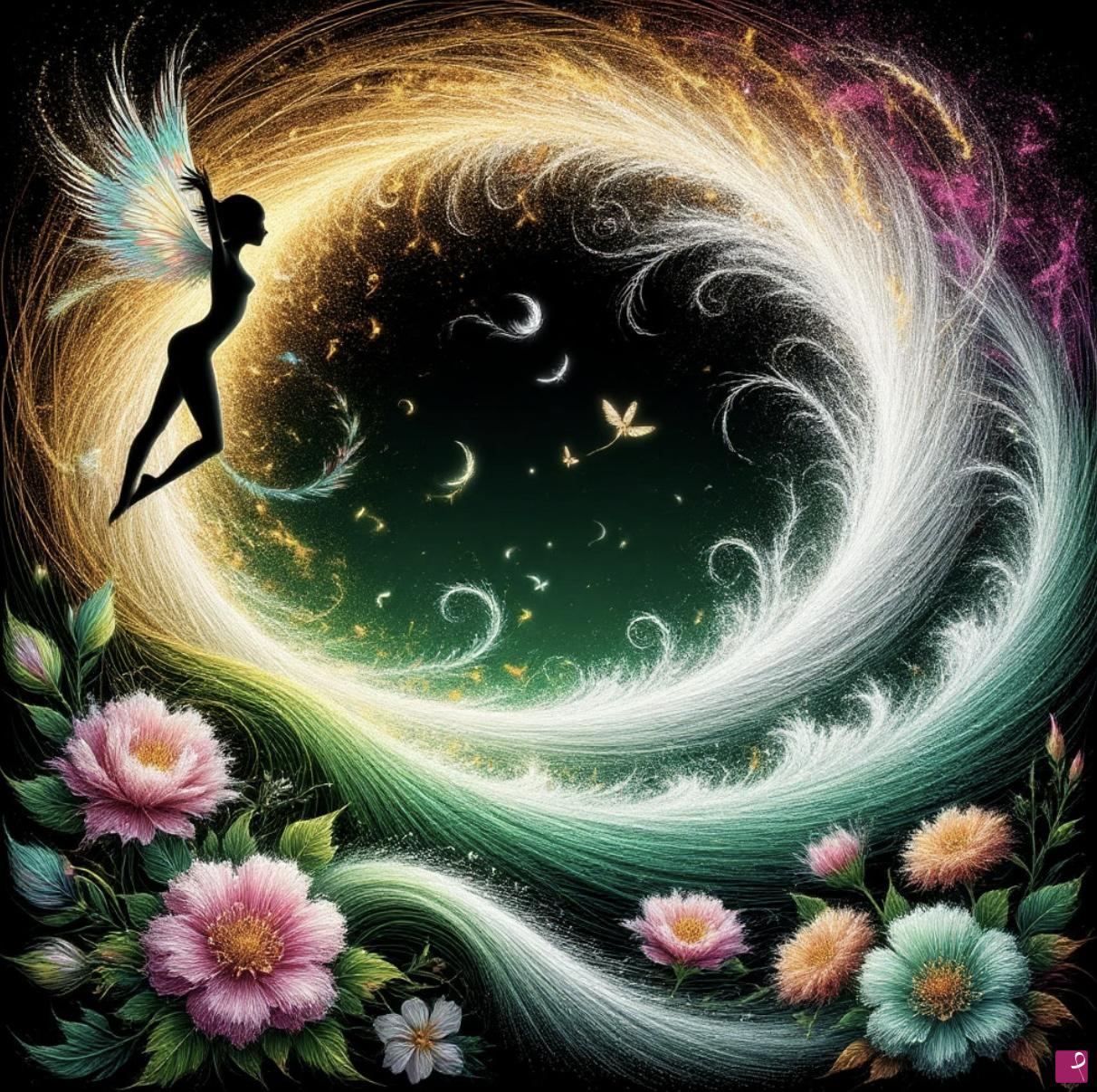 quadri in vendita online - Angel, cosmos, flowers 
