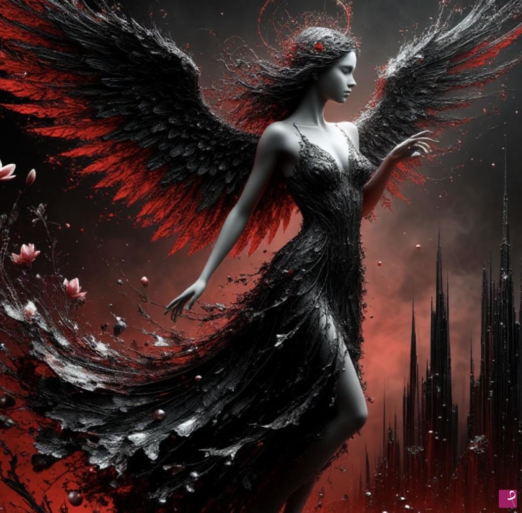 quadri in vendita online - Angel in black dress and flowers 2
