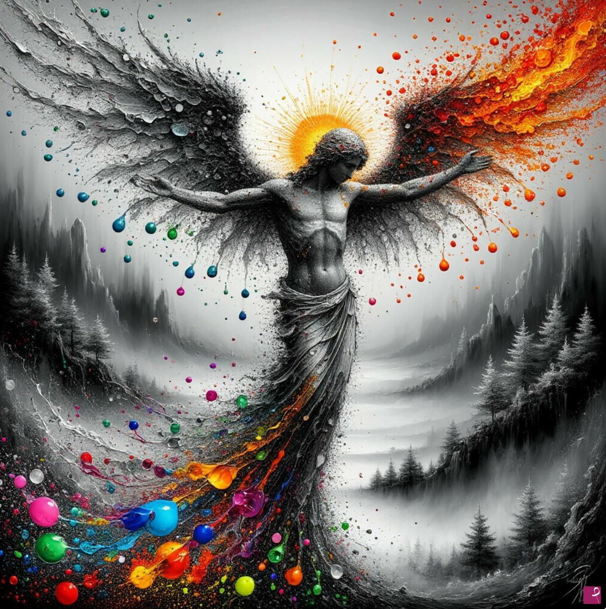 quadri in vendita online - Angel in morning forest 