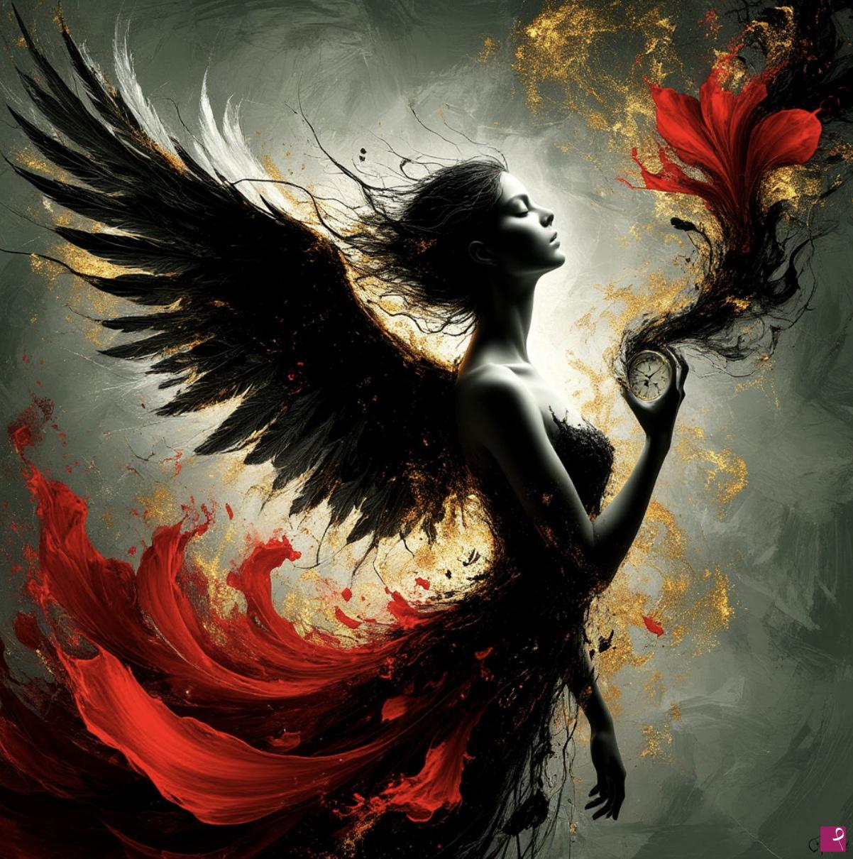 quadri in vendita online - Angel in red dress 