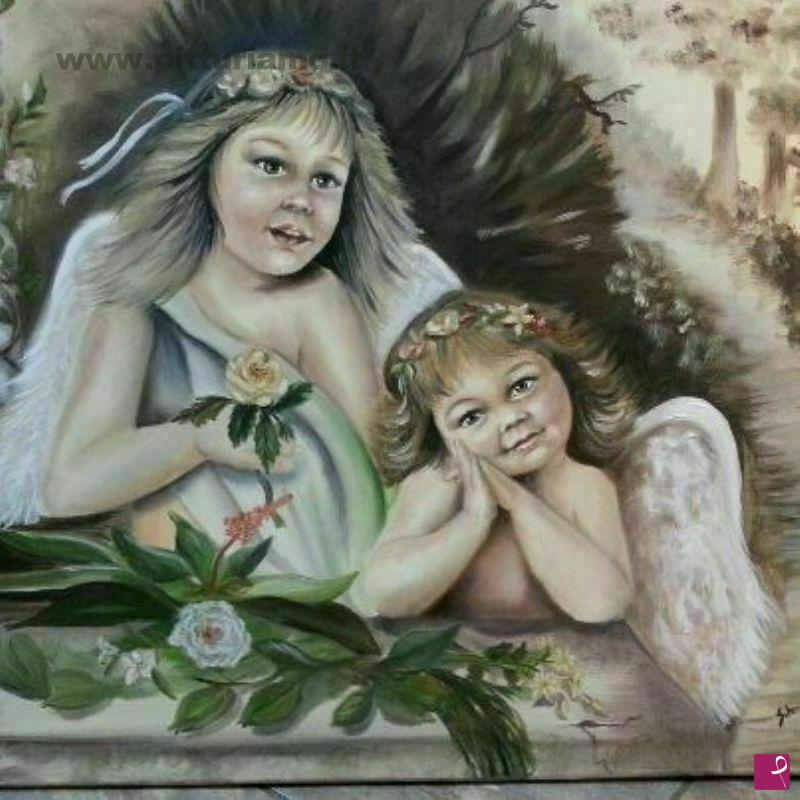 quadri in vendita online - Angeli tra i fiori