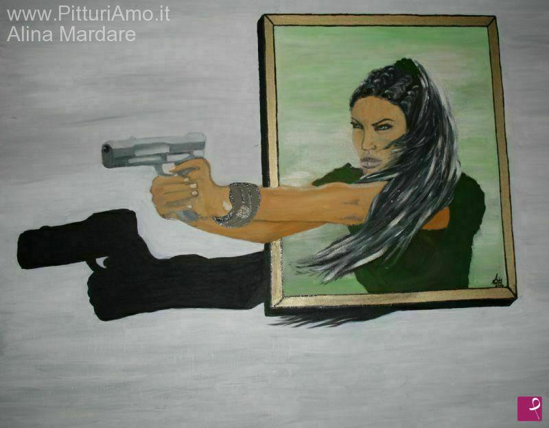 quadri in vendita online - Angelina Jolie Lara Croft Tomb Rider 3D 3 dimensional