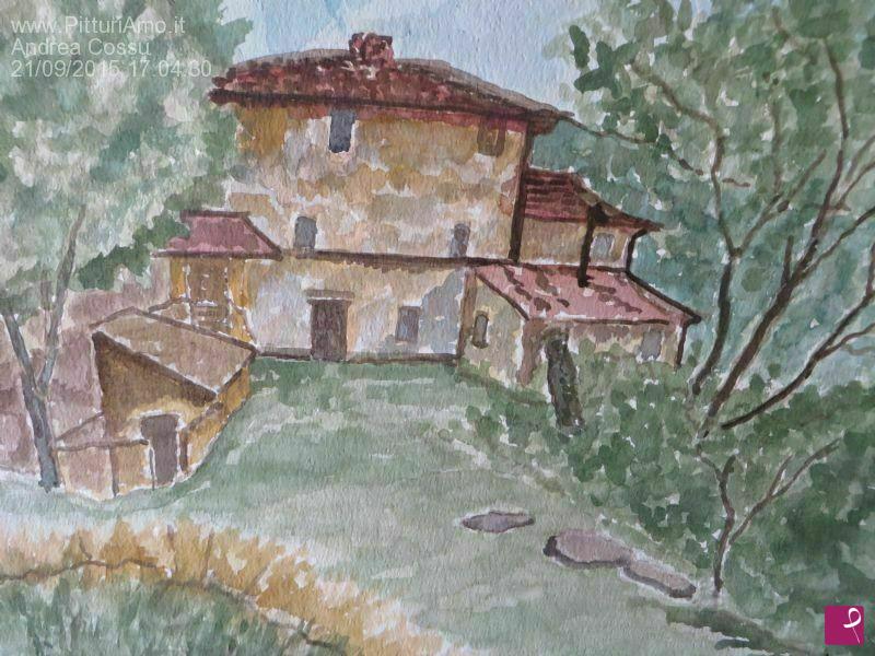quadri in vendita online - Angolo di campagna toscana con casale diroccato