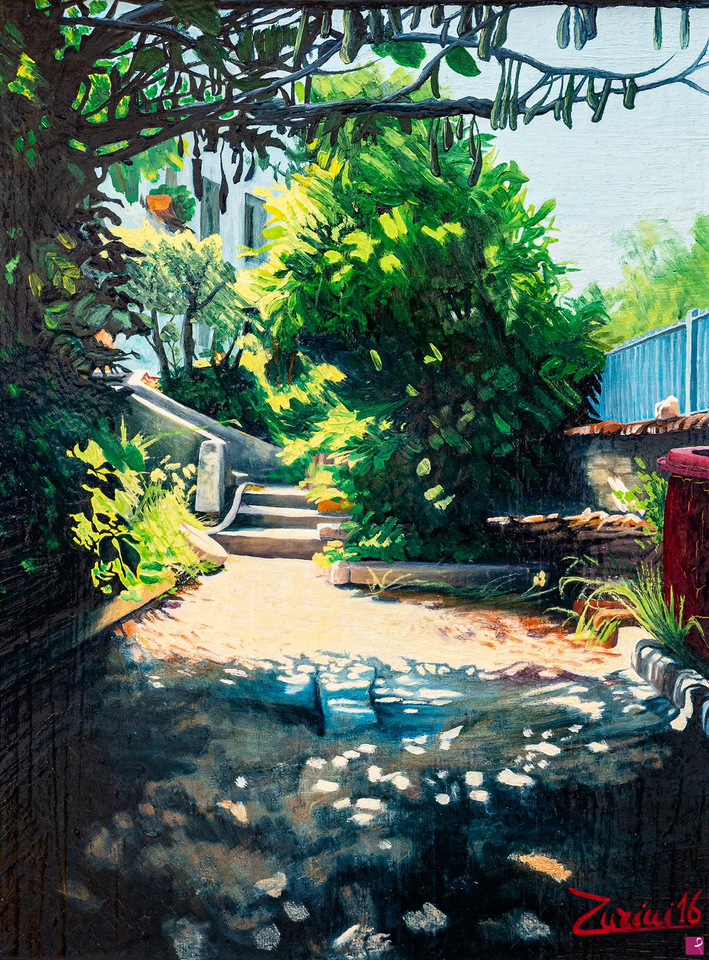 quadri in vendita online - Angolo di giardino d'estate