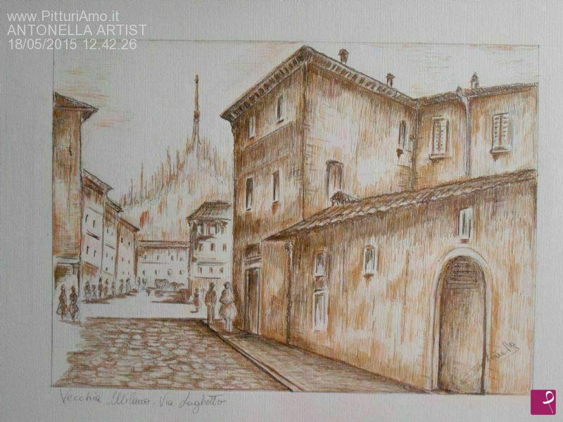 quadri in vendita online - Angolo Pittoresco -Via Laghetto Milano