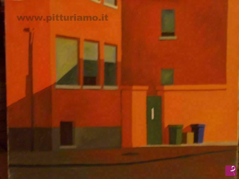 quadri in vendita online - angolo urbano rosso