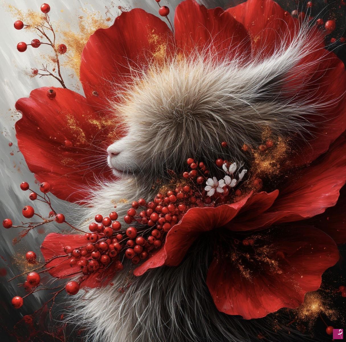 quadri in vendita online - Animal, fluff, feathers, fur, flowers, fantasy