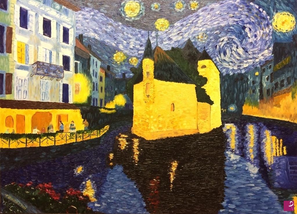 quadri in vendita online - Annecy di notte 