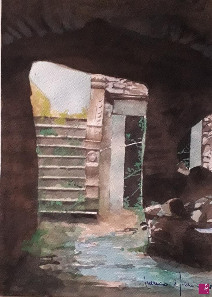 quadri in vendita online - Antico cortile a Tavernelle di Lunigiana