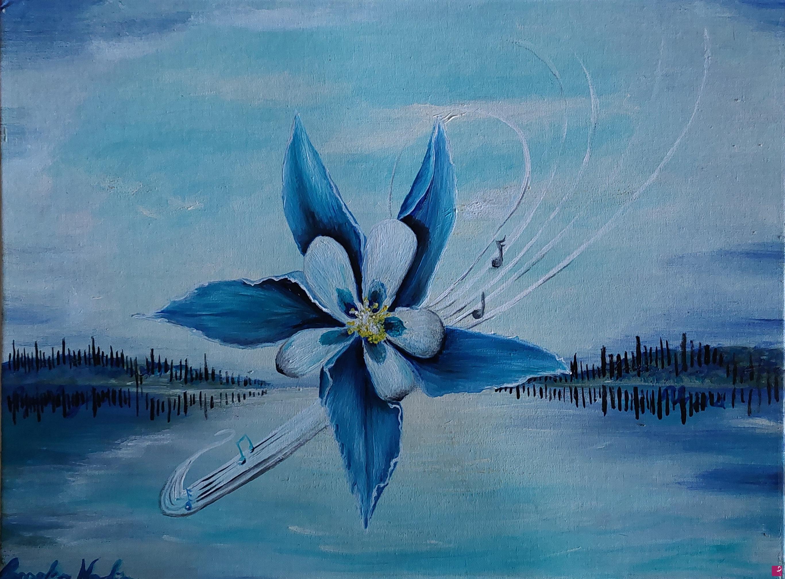 quadri in vendita online - Aquilegia alpina blu 
