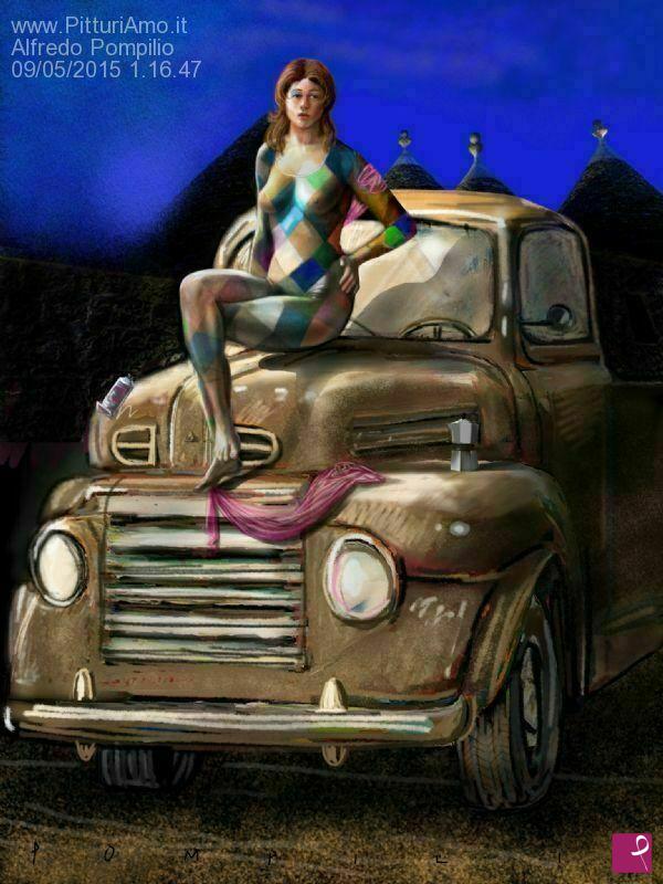quadri in vendita online - Arlecchina sul camion