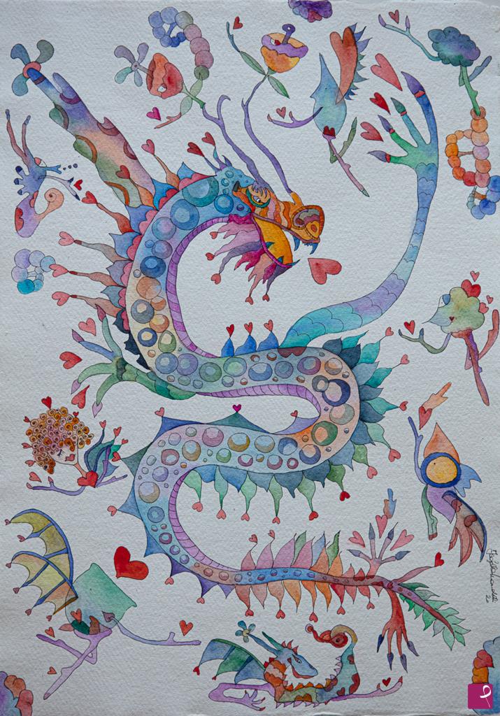 quadri in vendita online - Asian Heart Dragon