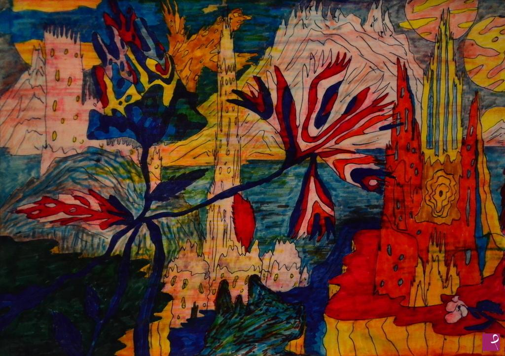 quadri in vendita online - ASTRAL AMERICAN INDIANS LANDSCAPE