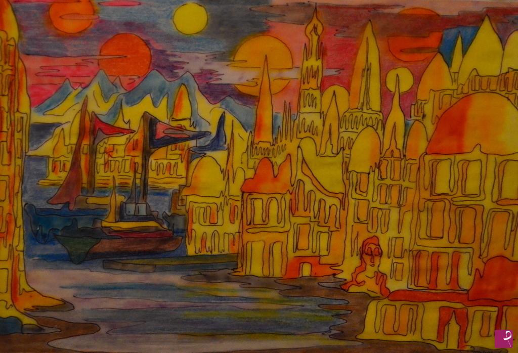 quadri in vendita online - ASTRAL GOLDEN DRAKKARCITY