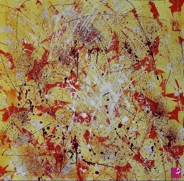 quadri in vendita online - astratto giallo, omaggio a Pollock