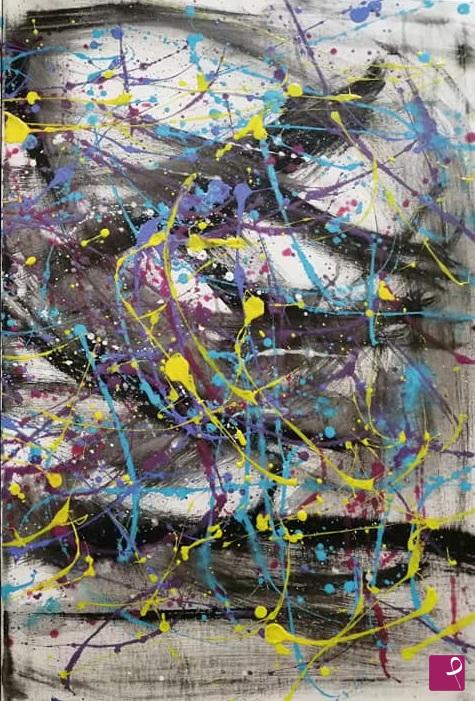 quadri in vendita online - Astratto grande dipinto su tela LATE NIGHT 1 verticale dripping pollock 70 x 50 Lovisi Valter