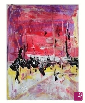 quadri in vendita online - Astratto red purple Dipinto su cartoncino 40 x 30 Lovisi Valter 