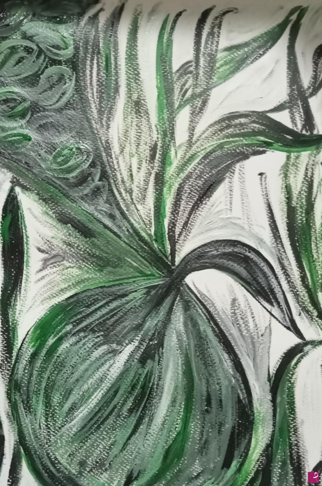 quadri in vendita online - "Astrazione.Bouquet di fiori in nero-verde"