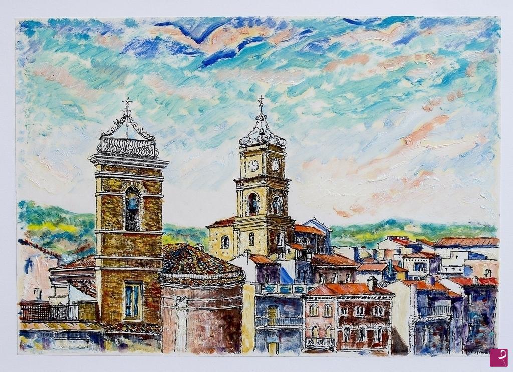 quadri in vendita online - ATESSA - CAMPANILI DELLA CHIESA DELL'ADDOLORATA E DELLA CHIESA DI SAN LEUCIO 