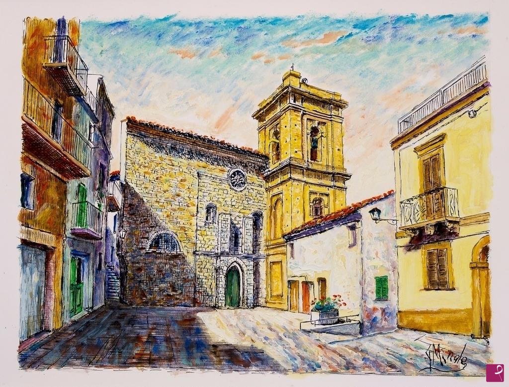 quadri in vendita online - ATESSA - PIAZZA E CHIESA SANTA CROCE