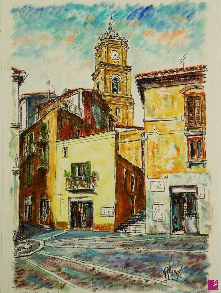 quadri in vendita online - ATESSA , CAMPANILE CHIESA SAN LEUCIO DA  PIAZZA PIETRO BENEDETTI 