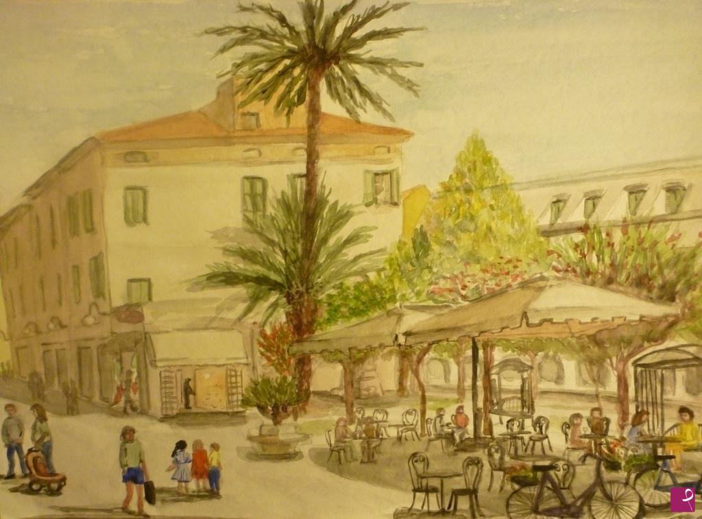quadri in vendita online - "atmosfera di Parigi a Pietra Ligure" (selezioneto per menù di Le café des Artistes)