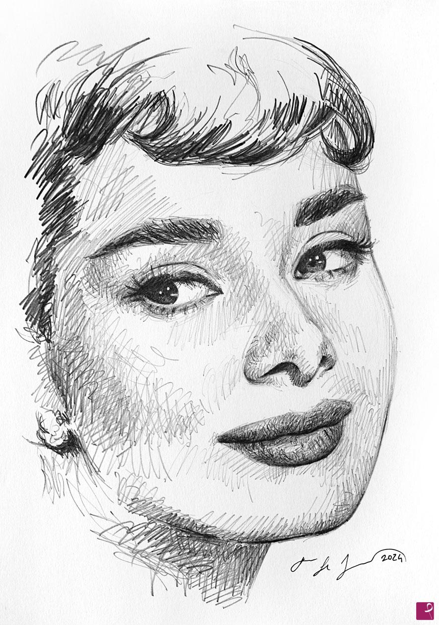 quadri in vendita online - Audrey Hepburn sketch