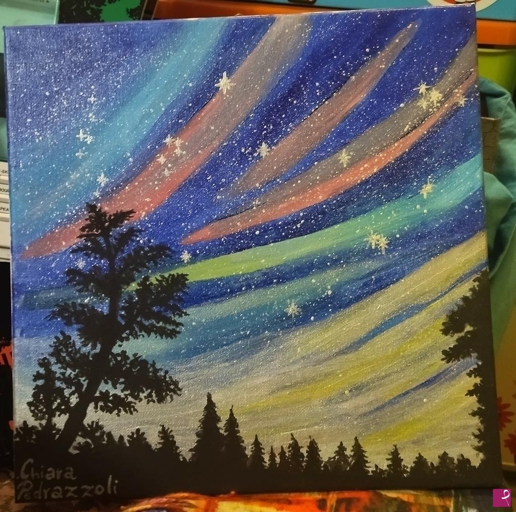 quadri in vendita online - Aurora boreale nel bosco