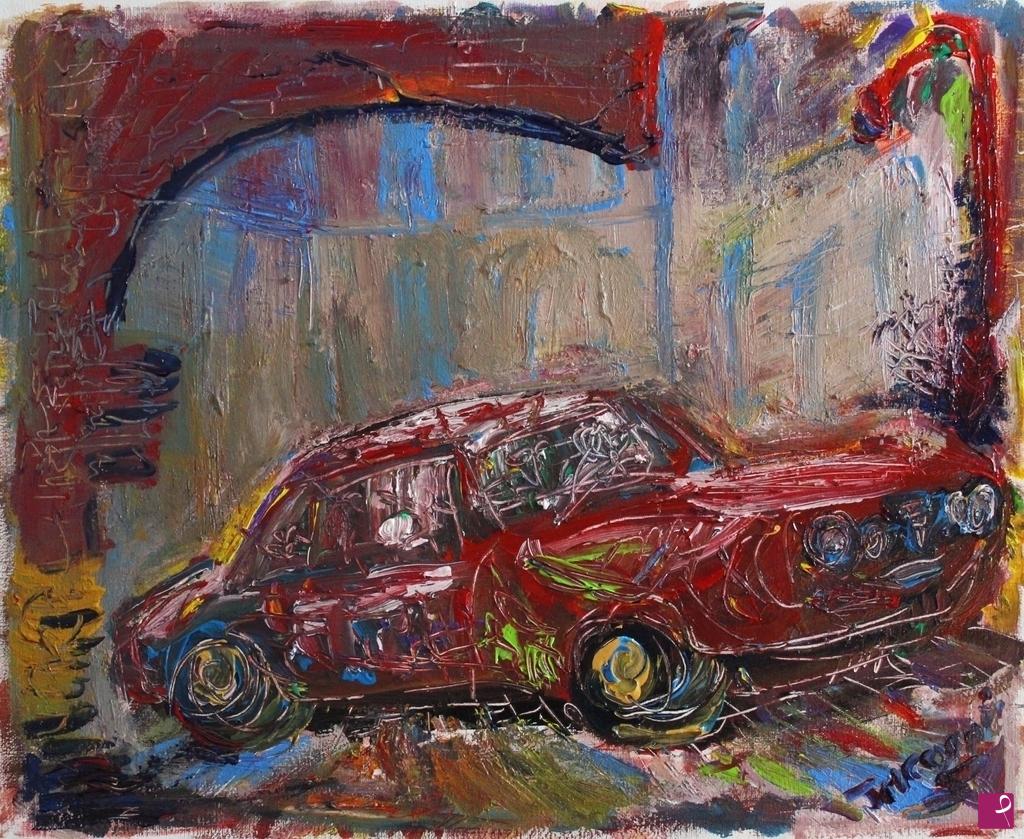 quadri in vendita online - Automobile rossa - Red car