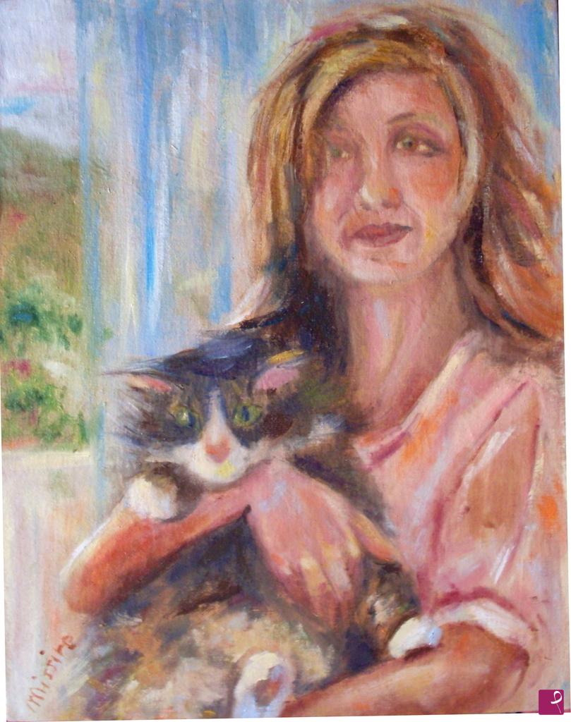 quadri in vendita online - Autoritratto con gatto