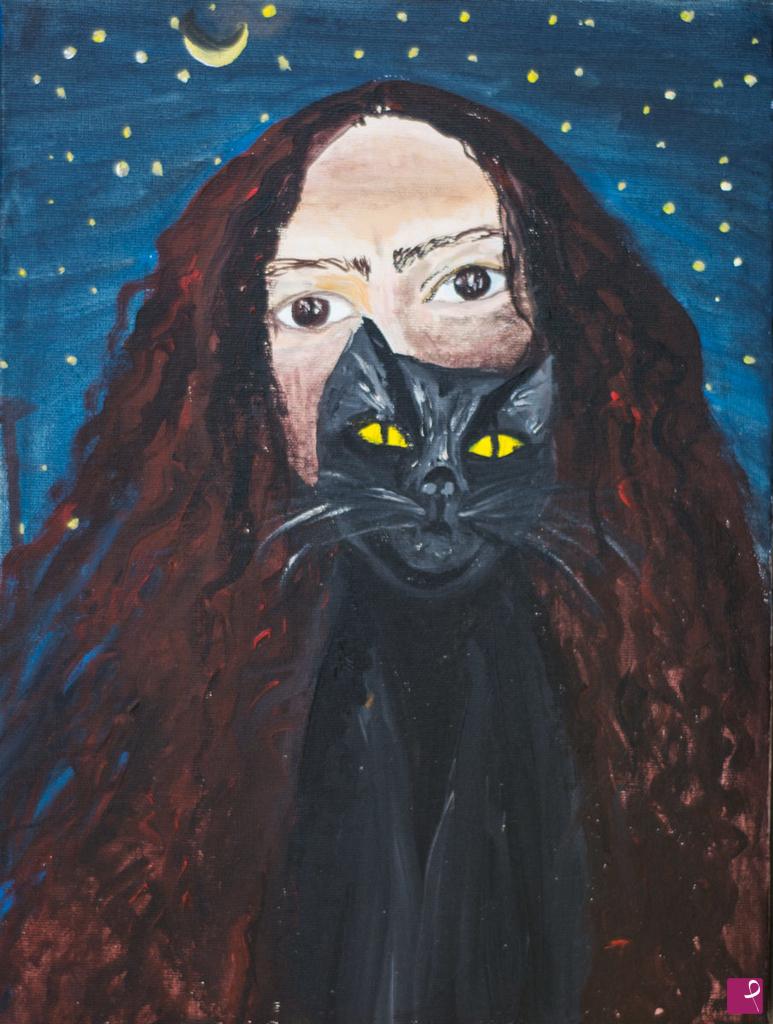 quadri in vendita online - AUTORITRATTO CON GATTO NERO – SELF-PORTRAIT WITH BLACK CAT