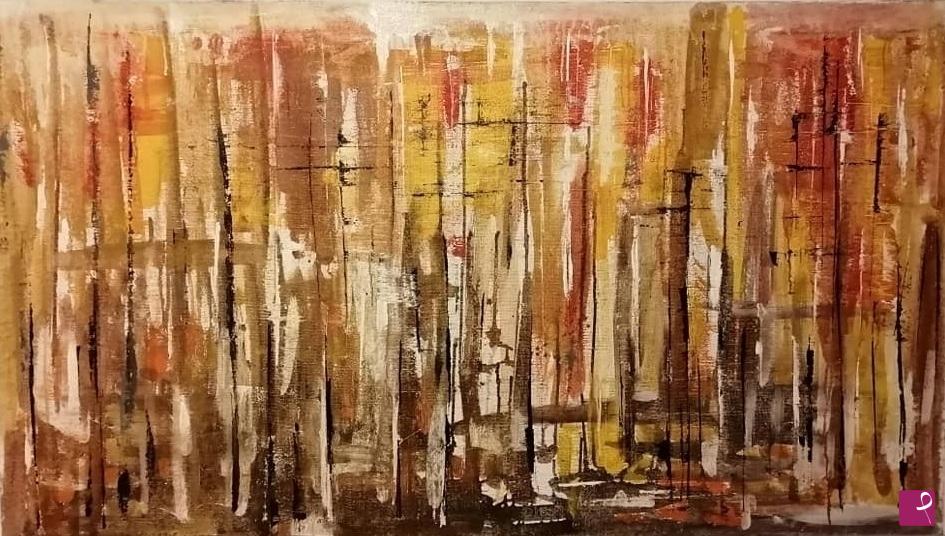 quadri in vendita online - Autunno caldo warm autumn forest Dipinto su tela di juta astratto grande quadro 150 x 85 firmato Lovisi