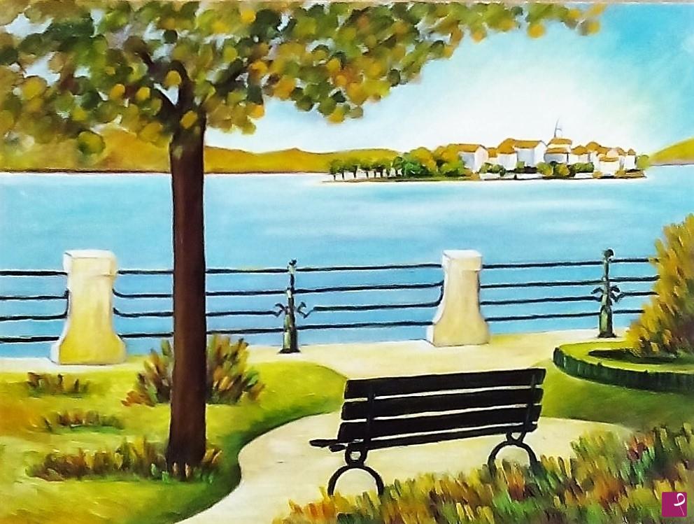 quadri in vendita online - AUTUNNO CON PANCHINA - BAVENO (2014)